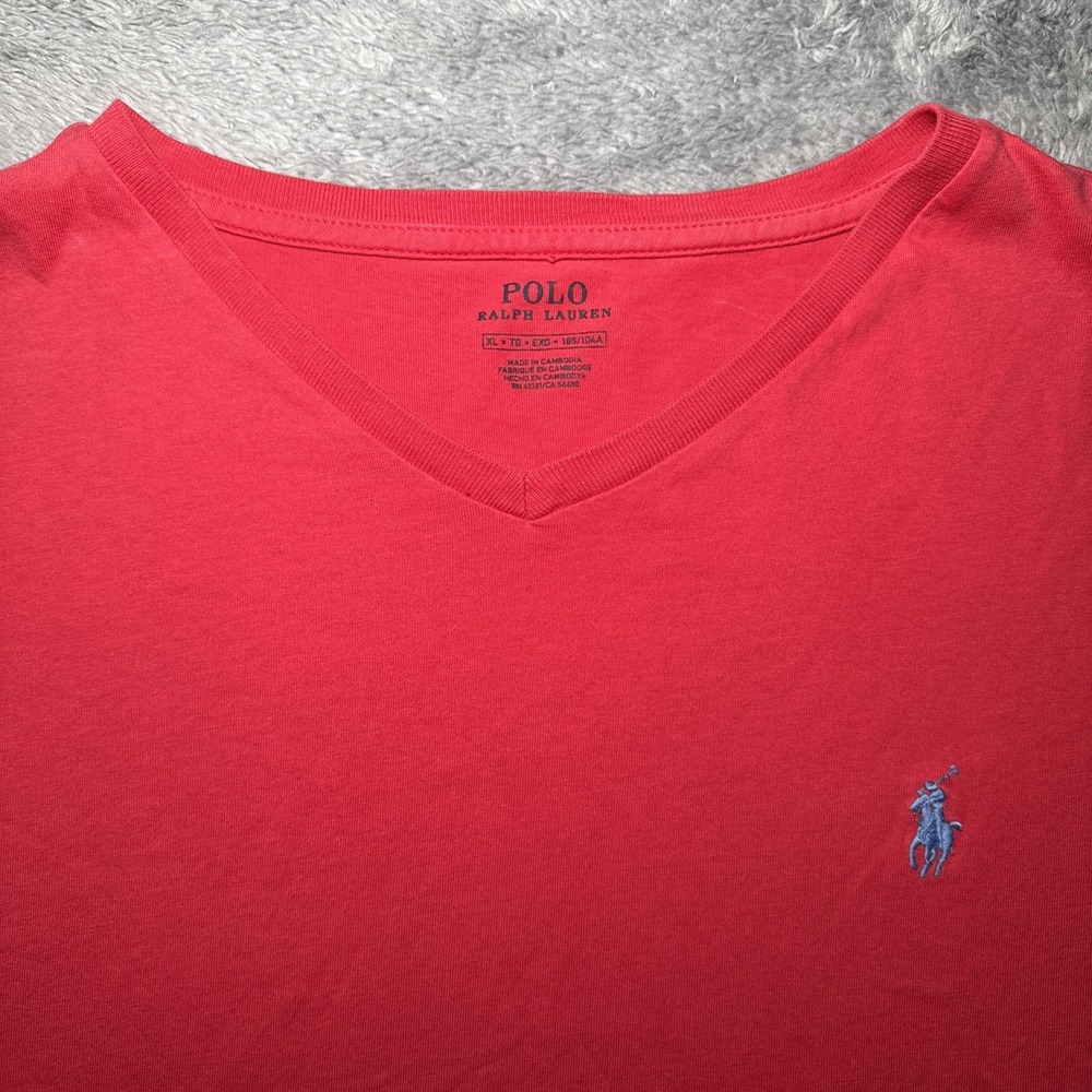 Polo Ralph Lauren Men's SZ XL Salmon Short Sleeve V Neck Cotton Shirt Blue Pony